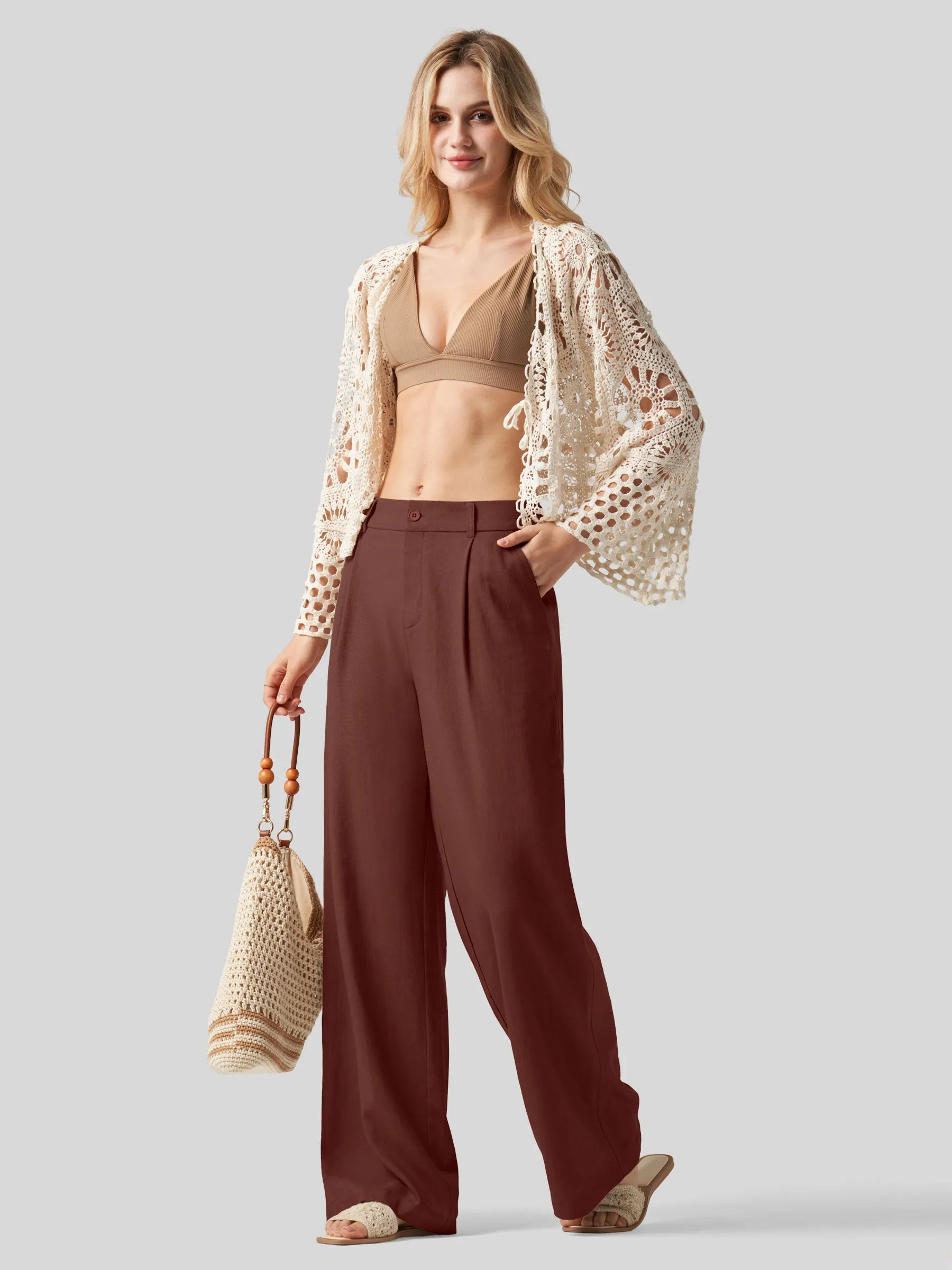 Women's Linen Wide-Leg Dress Slacks 31 inch
