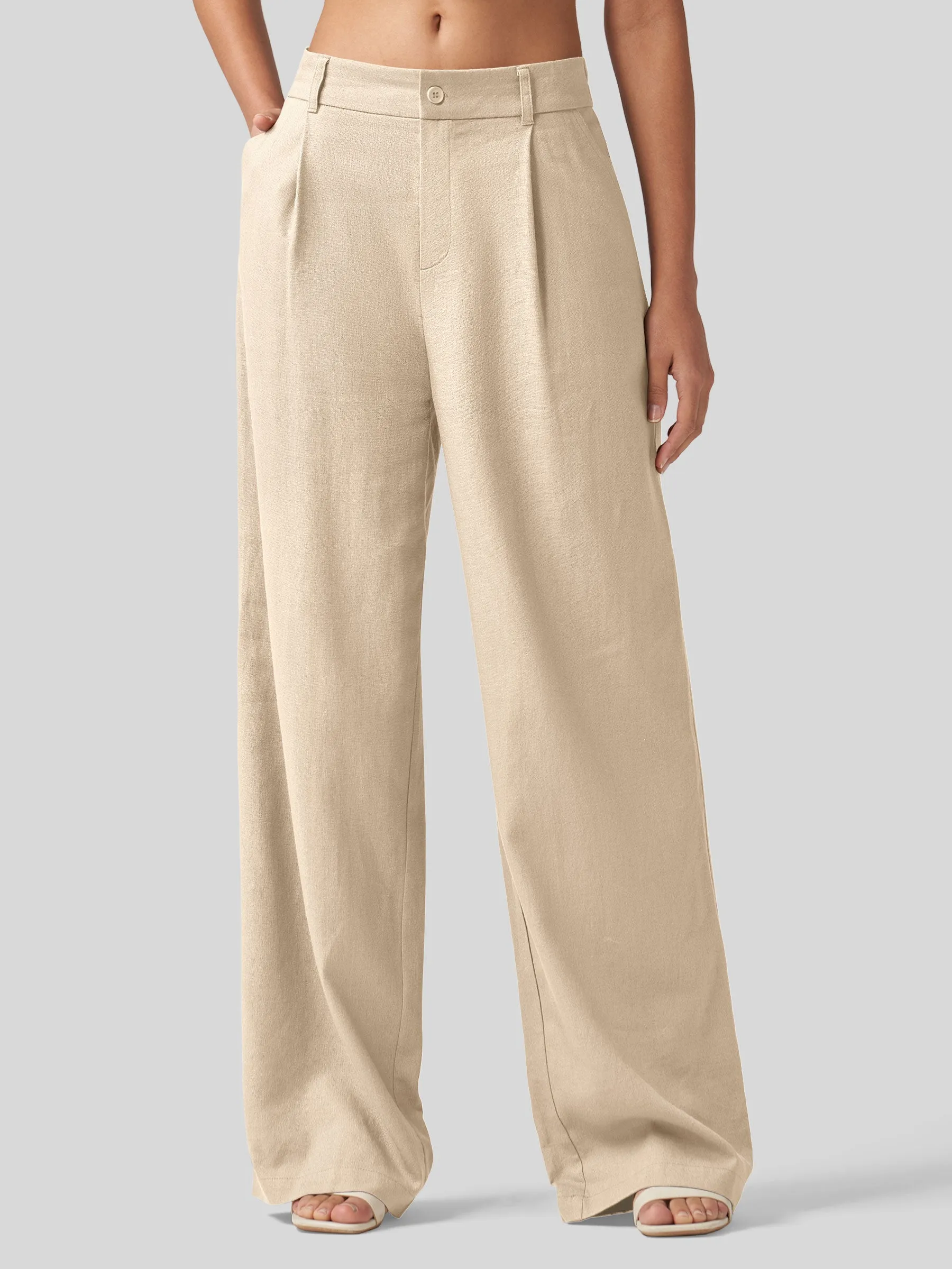 Women's Linen Wide-Leg Dress Slacks 31 inch