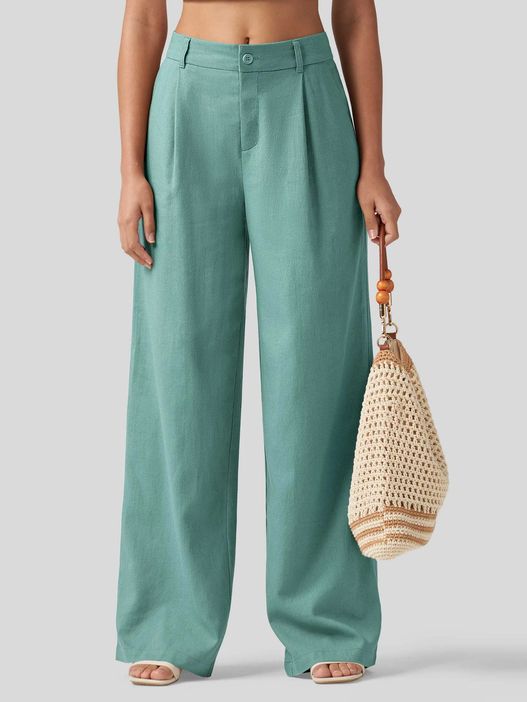 Women's Linen Wide-Leg Dress Slacks 31 inch