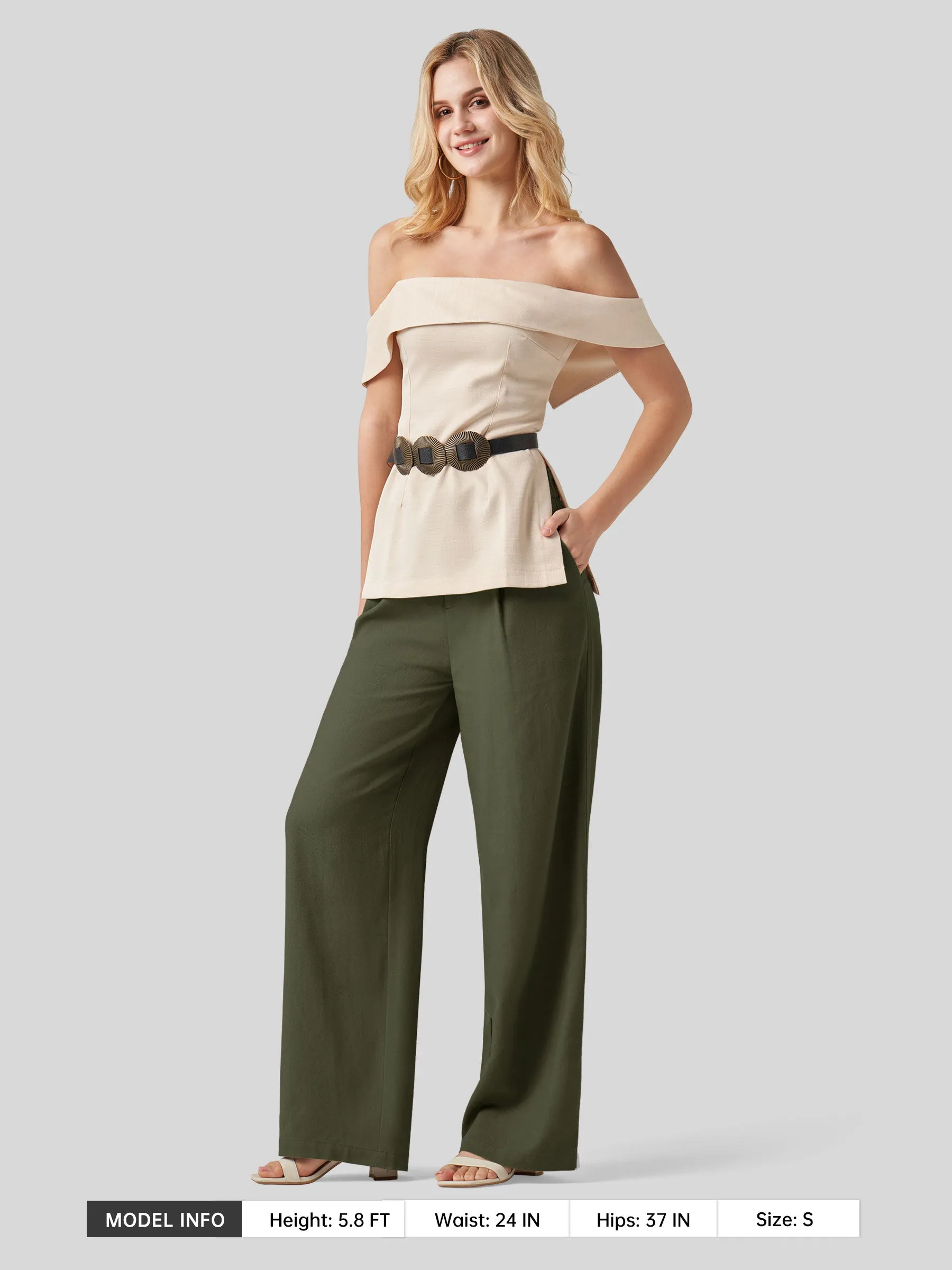 Women's Linen Wide-Leg Dress Slacks 31 inch