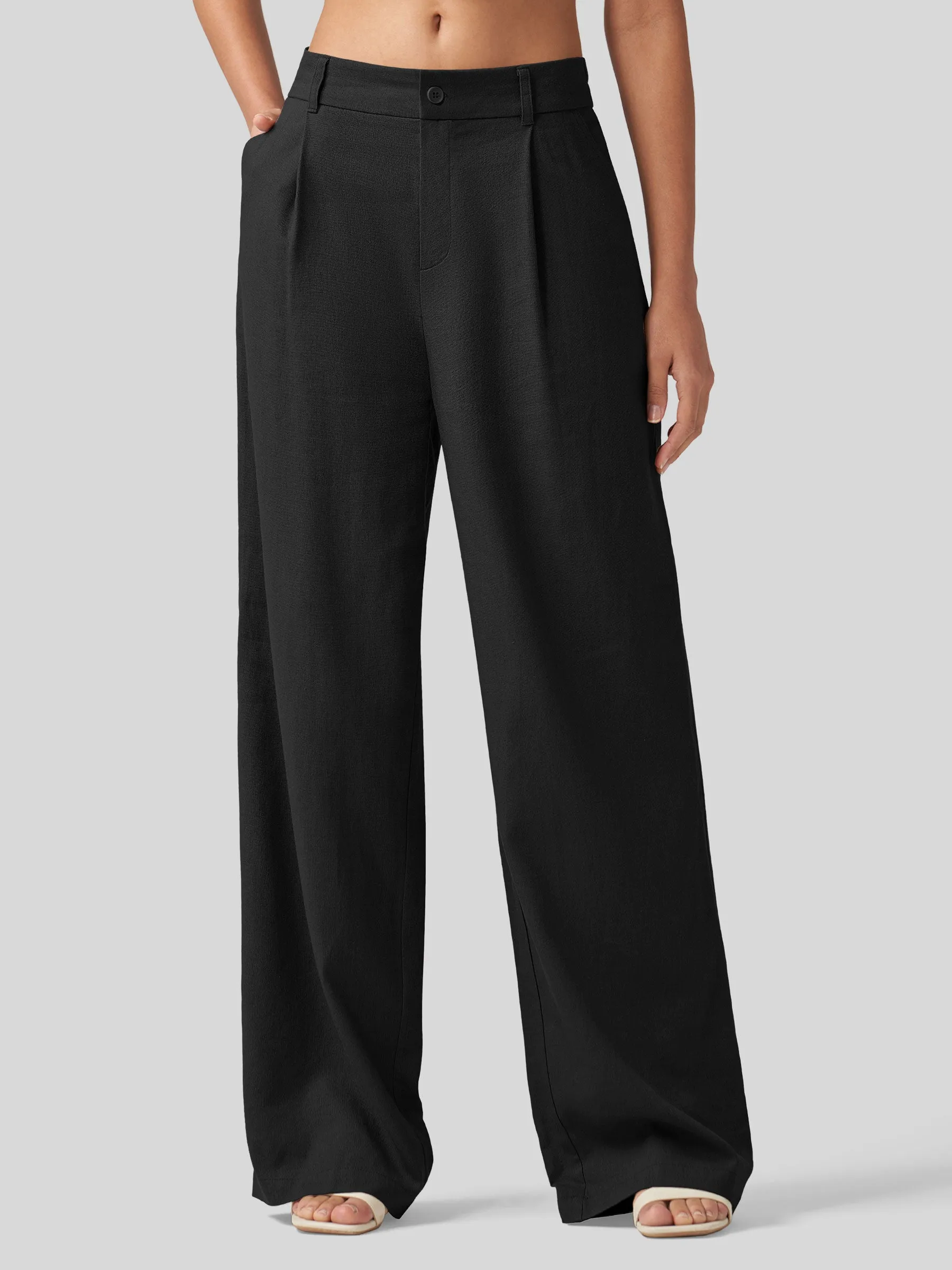 Women's Linen Wide-Leg Dress Slacks 31 inch