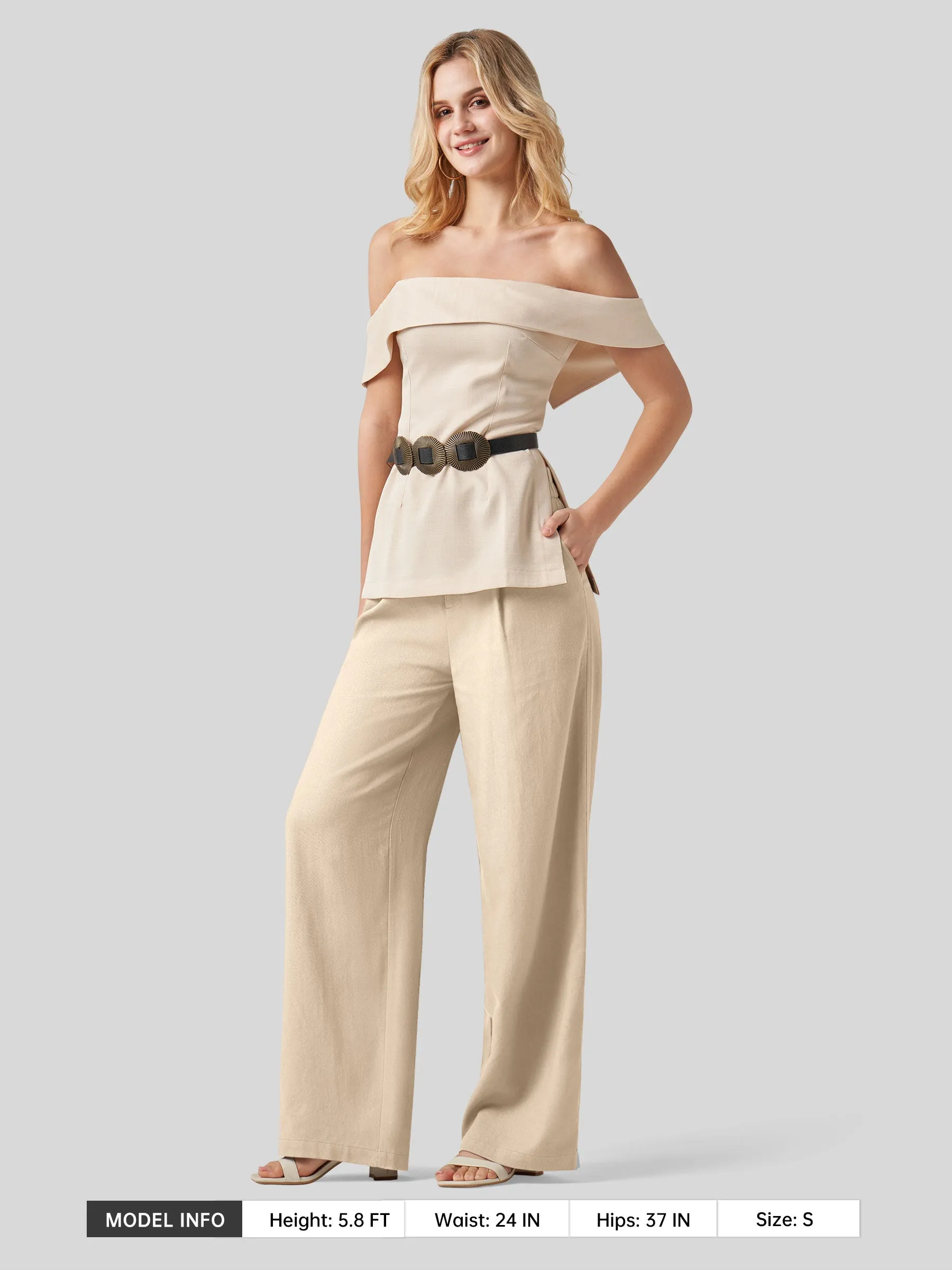 Women's Linen Wide-Leg Dress Slacks 31 inch