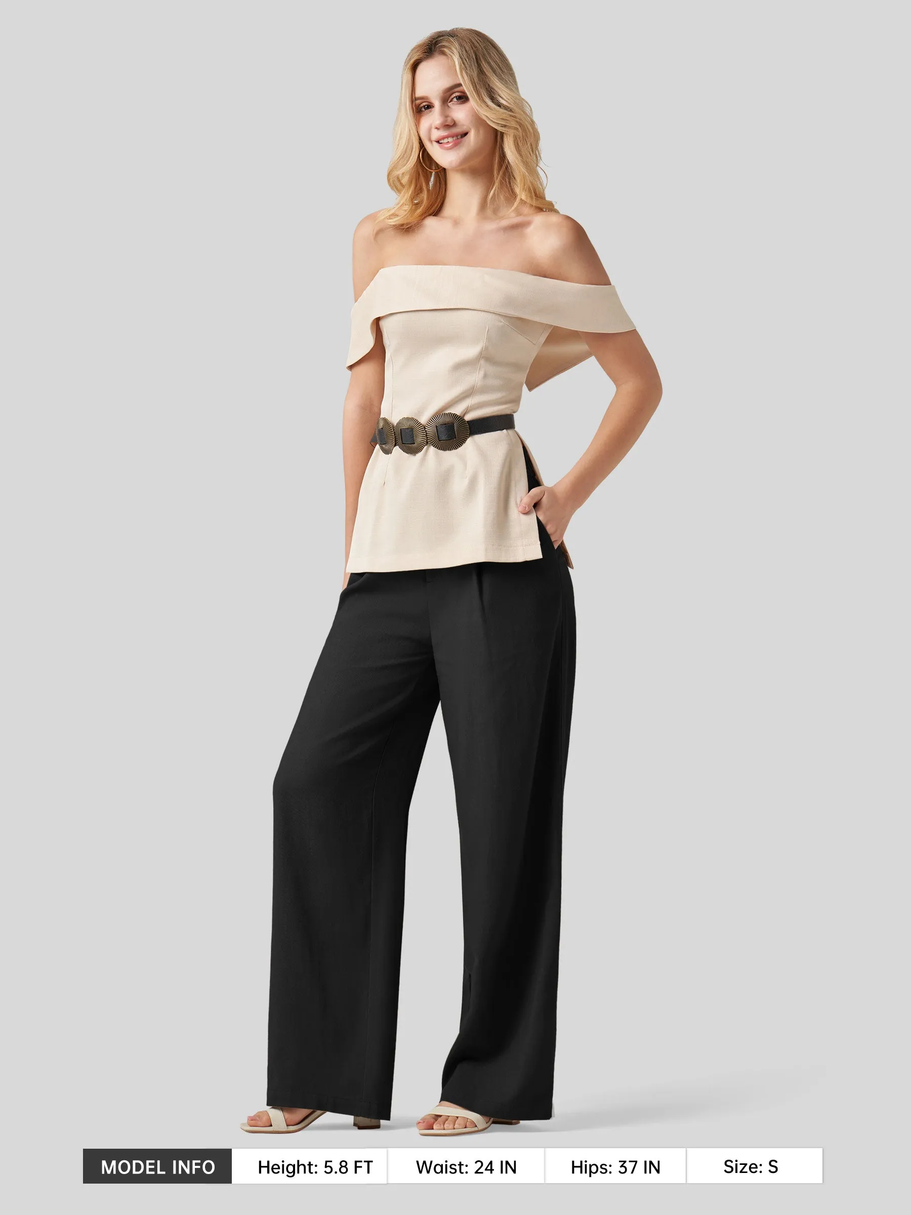 Women's Linen Wide-Leg Dress Slacks 31 inch