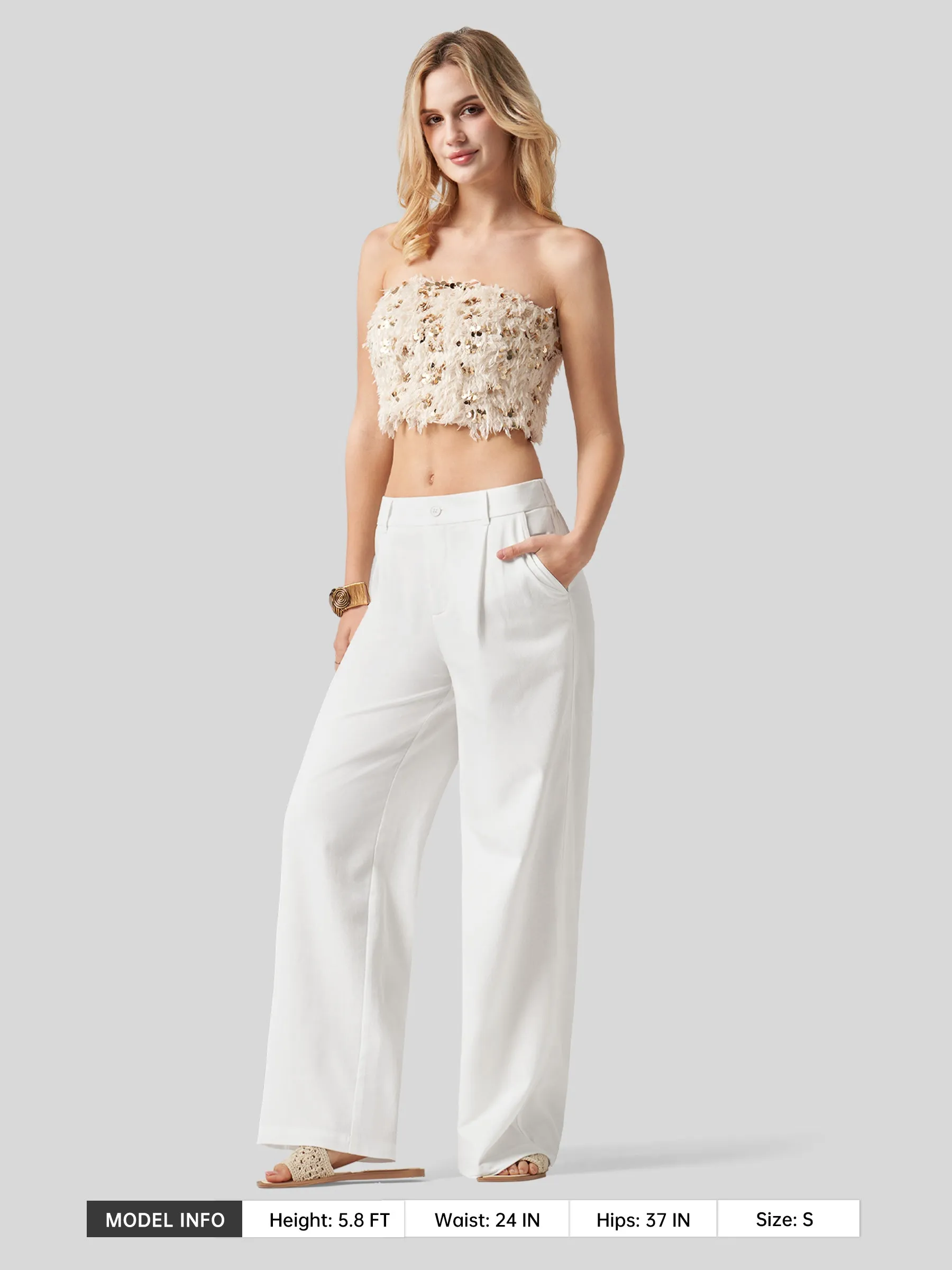 Women's Linen Wide-Leg Dress Slacks 31 inch