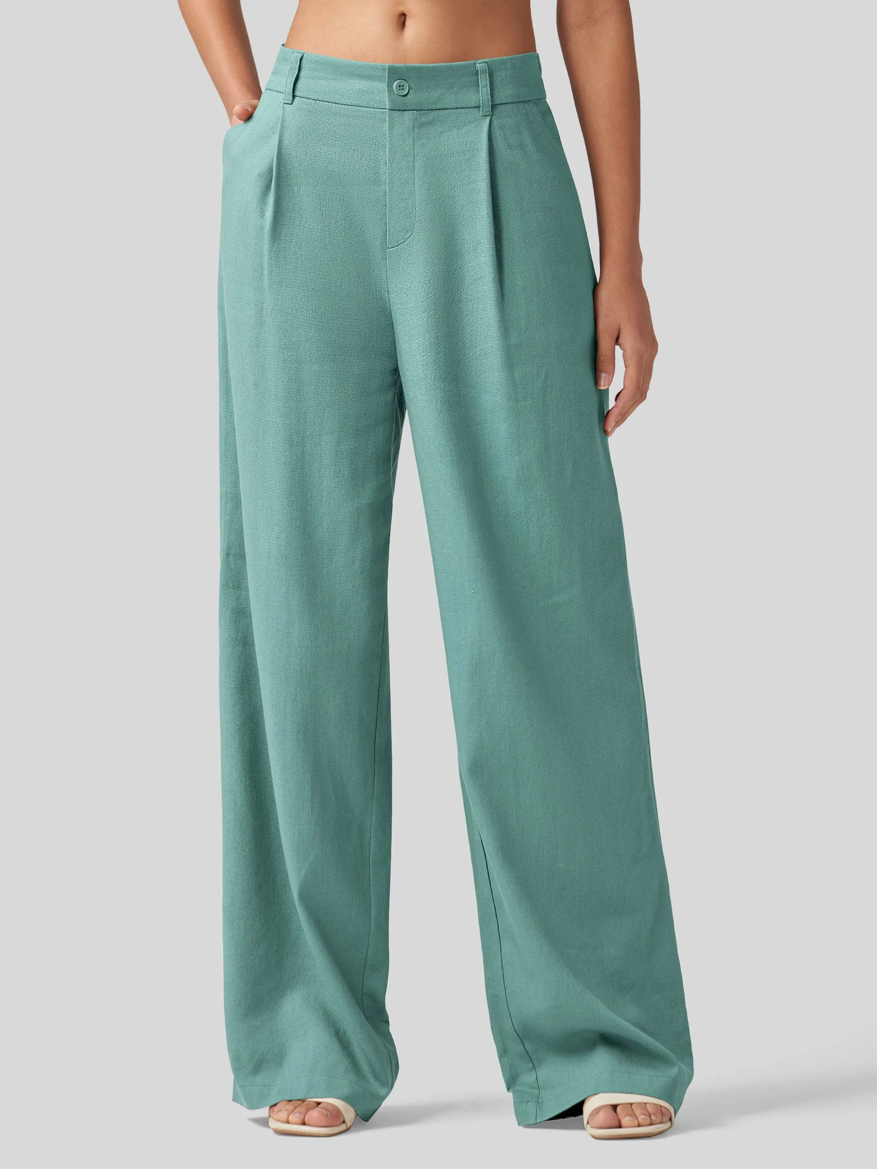 Women's Linen Wide-Leg Dress Slacks 31 inch