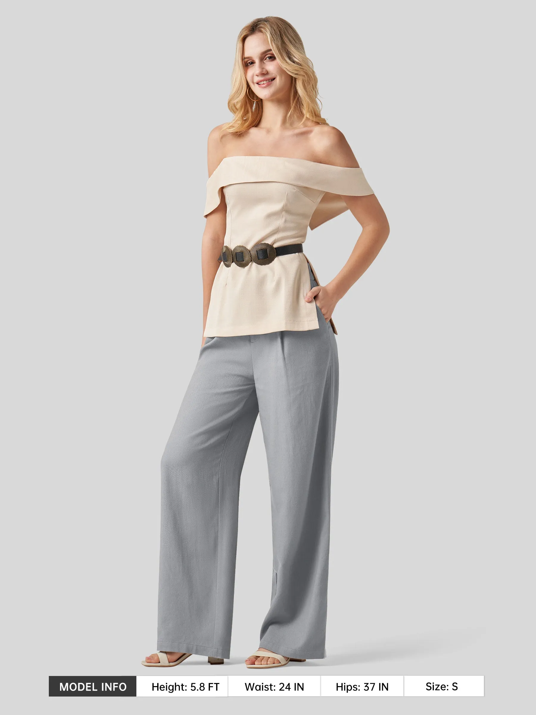 Women's Linen Wide-Leg Dress Slacks 31 inch