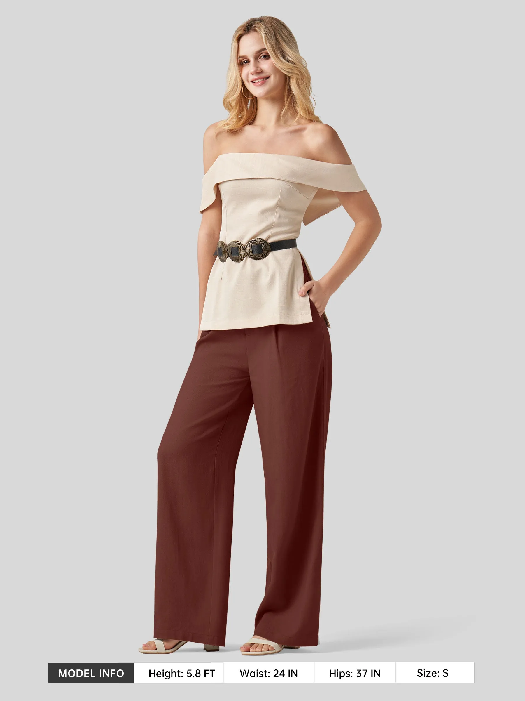 Women's Linen Wide-Leg Dress Slacks 31 inch