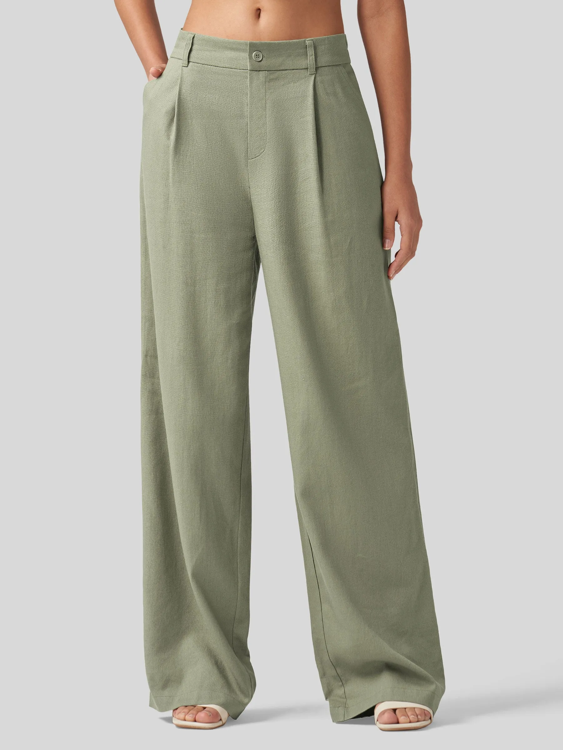 Women's Linen Wide-Leg Dress Slacks 31 inch