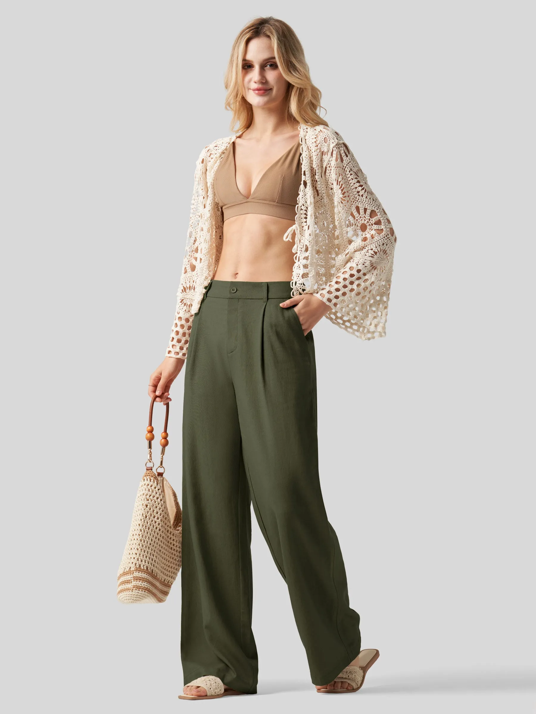 Women's Linen Wide-Leg Dress Slacks 31 inch