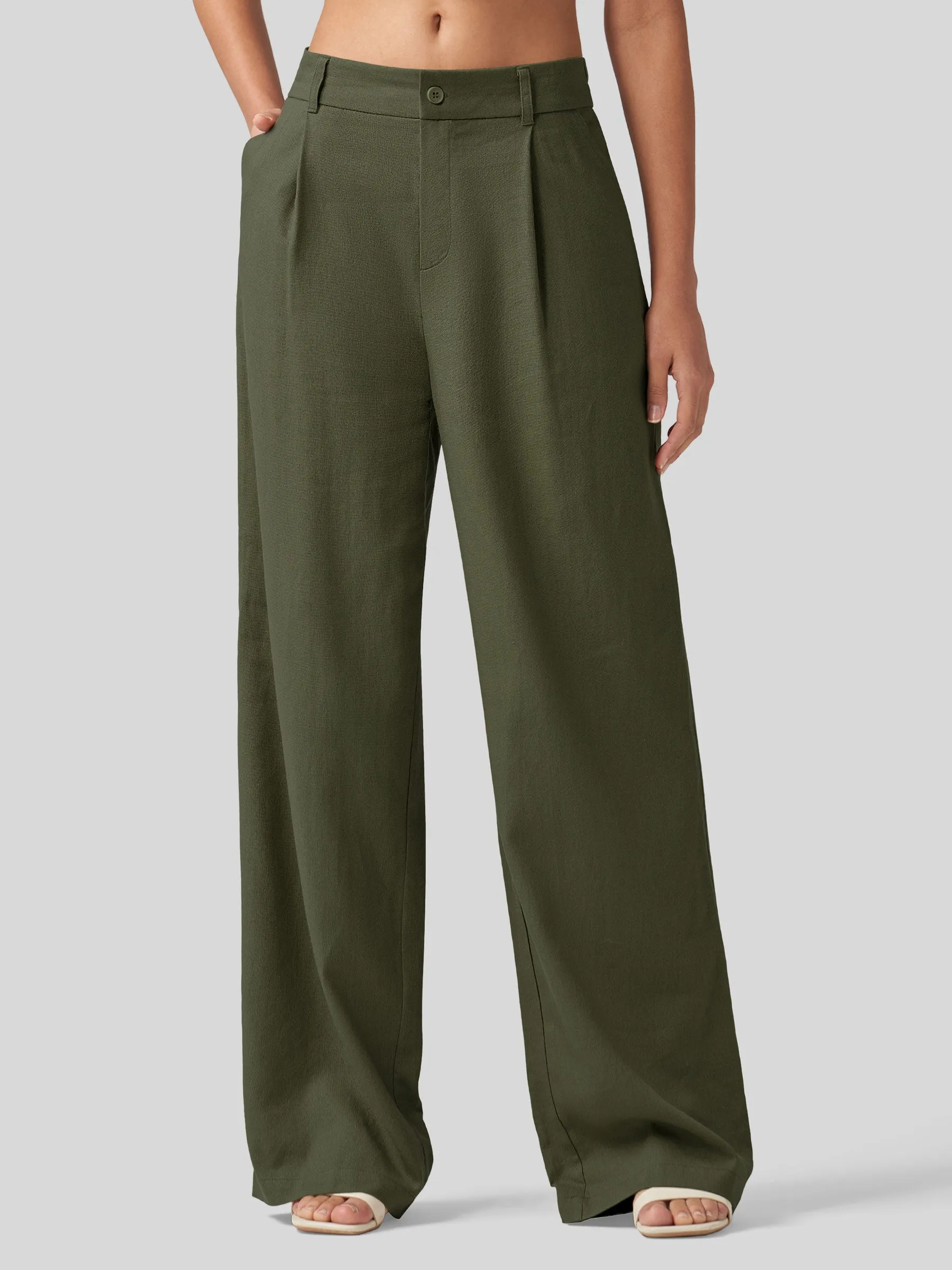 Women's Linen Wide-Leg Dress Slacks 31 inch