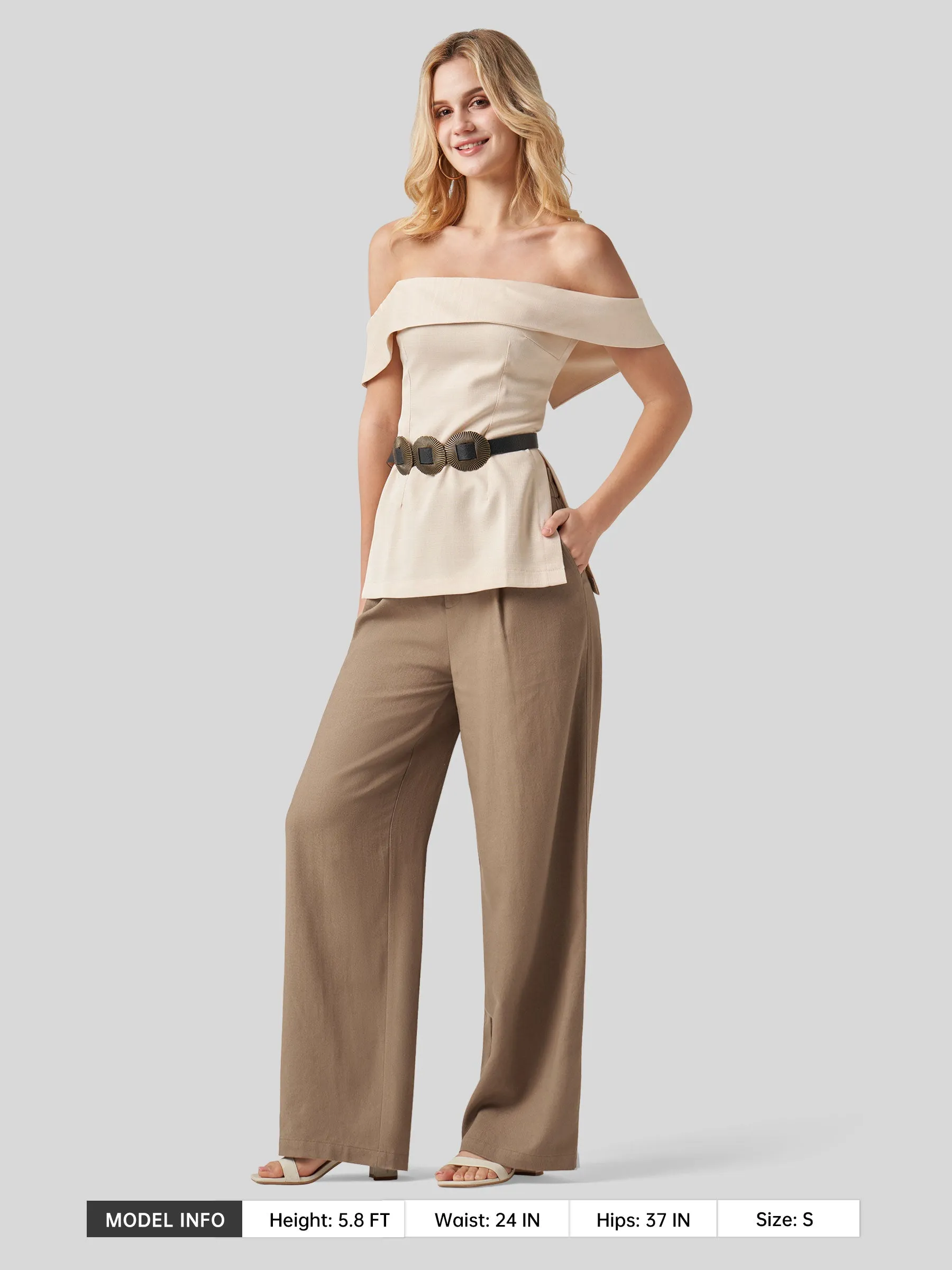 Women's Linen Wide-Leg Dress Slacks 31 inch