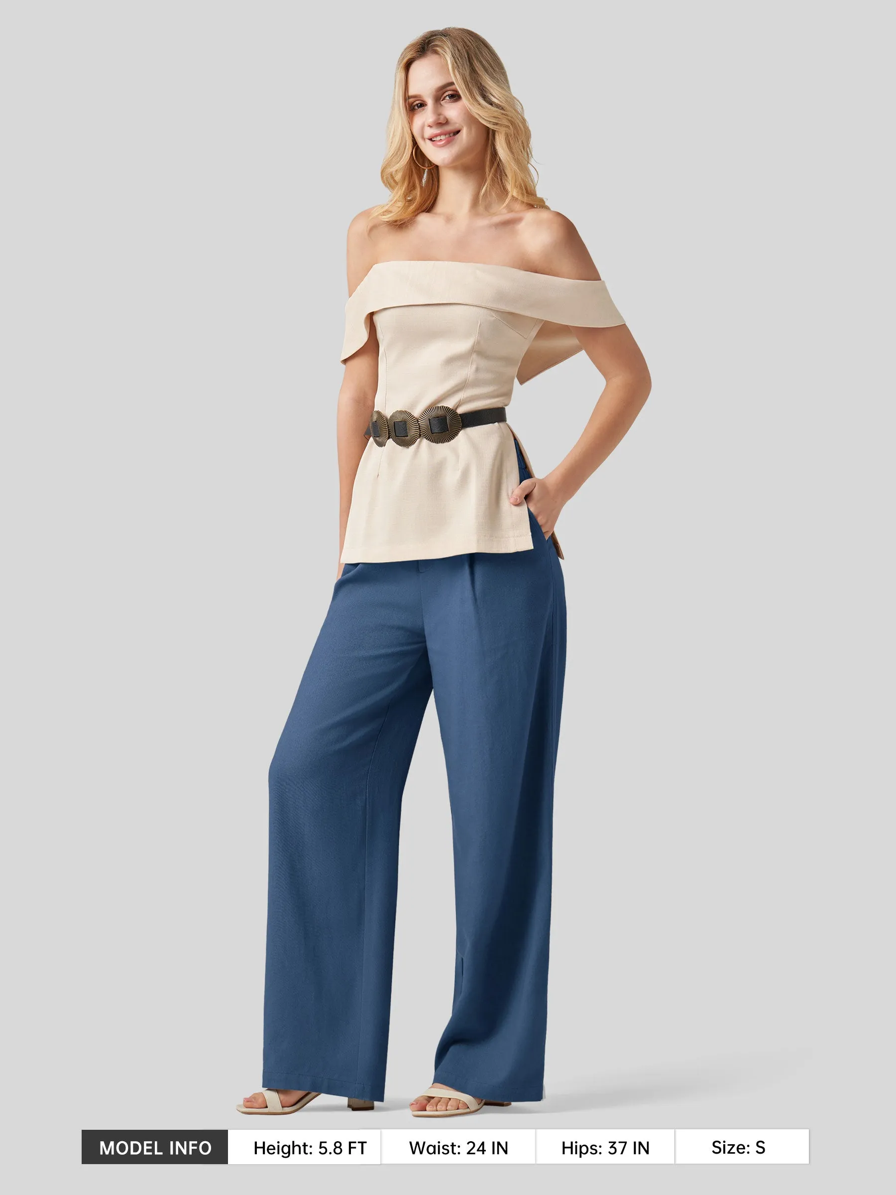 Women's Linen Wide-Leg Dress Slacks 31 inch