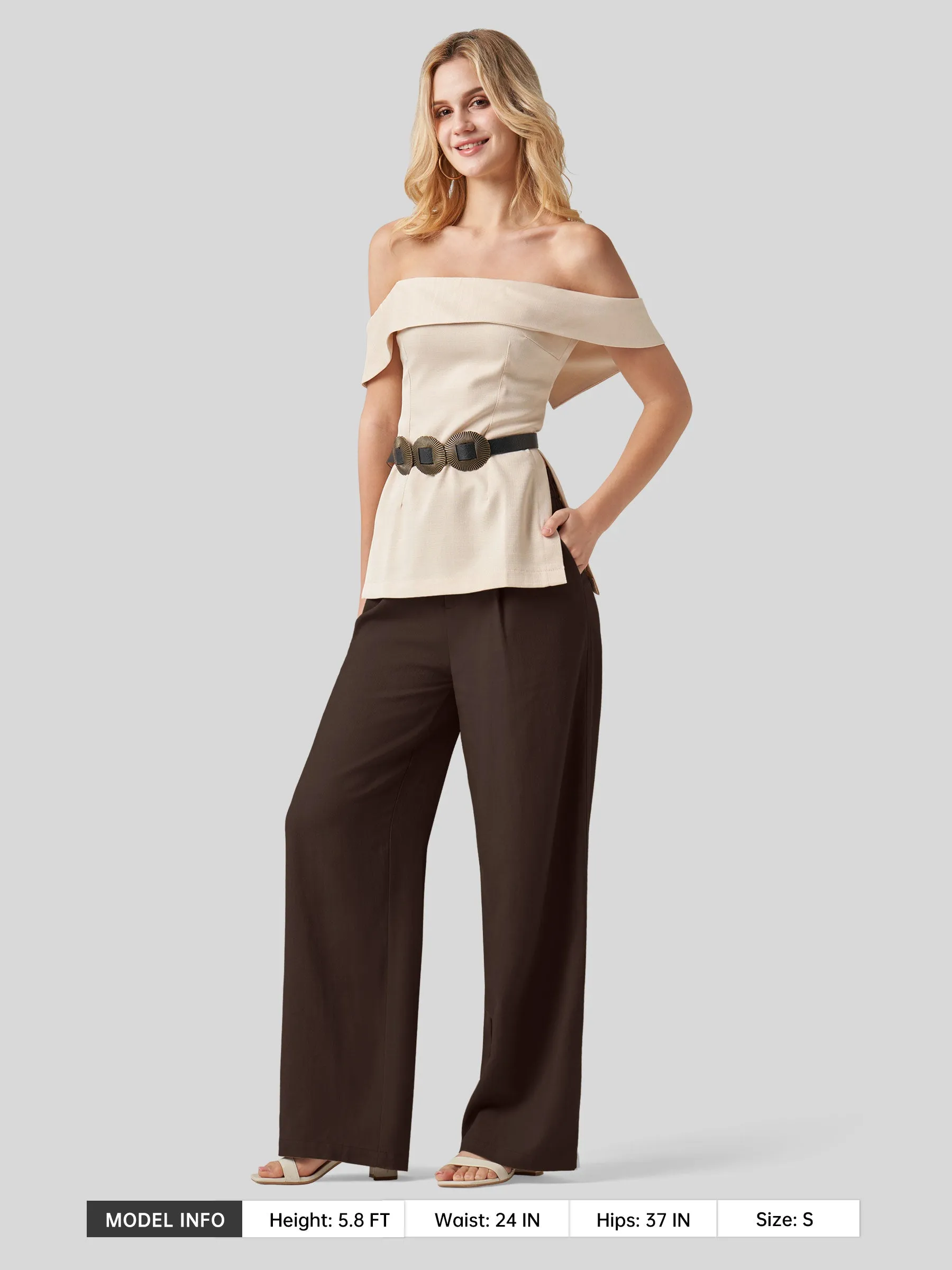 Women's Linen Wide-Leg Dress Slacks 31 inch