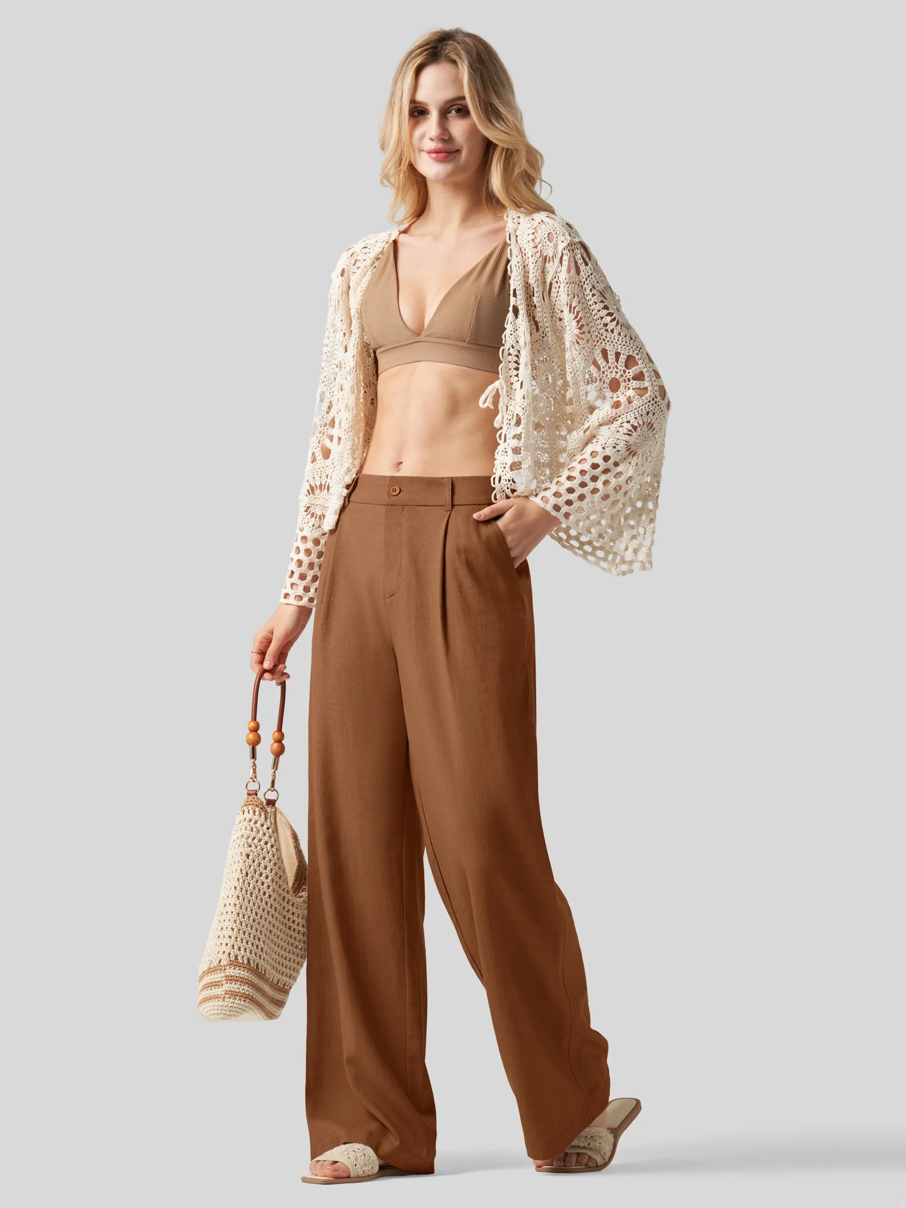 Women's Linen Wide-Leg Dress Slacks 31 inch