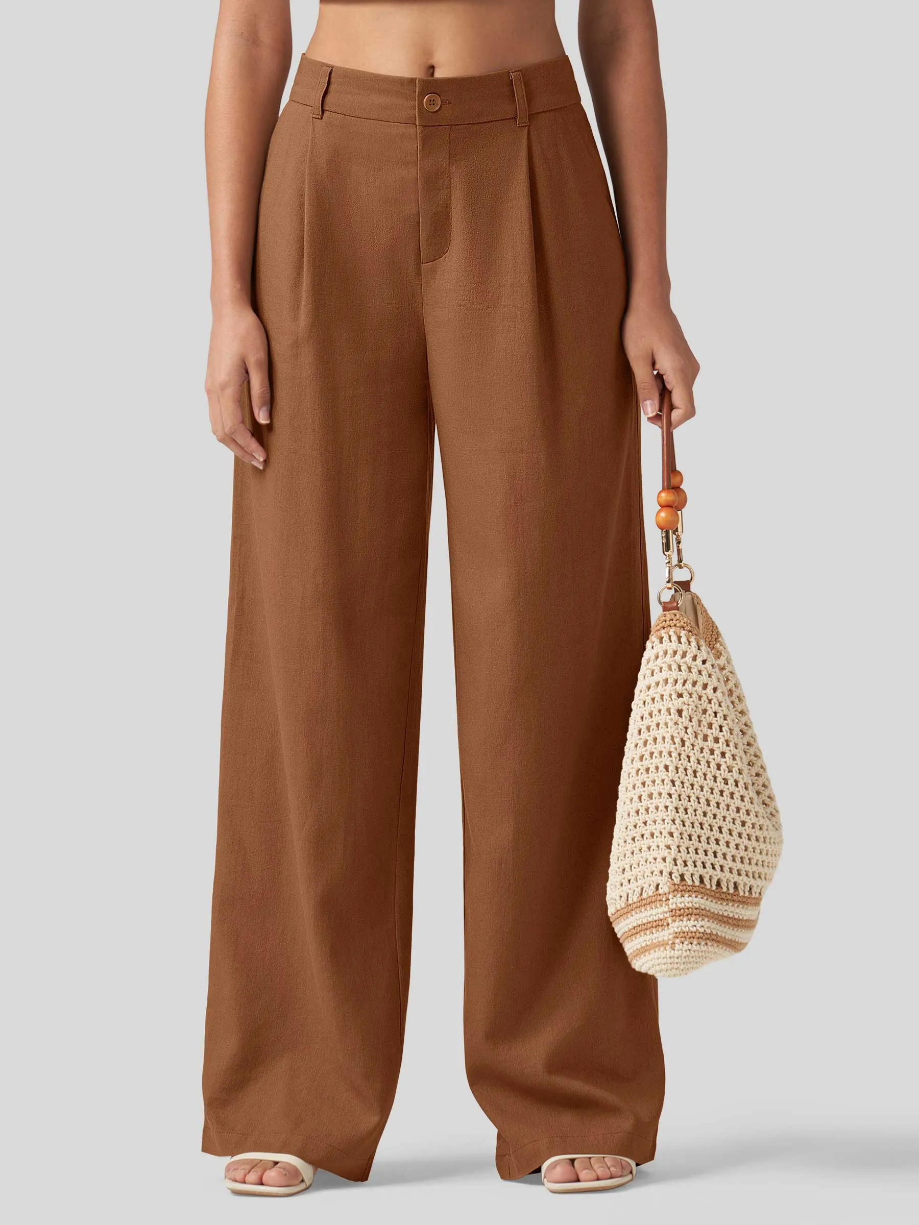 Women's Linen Wide-Leg Dress Slacks 31 inch