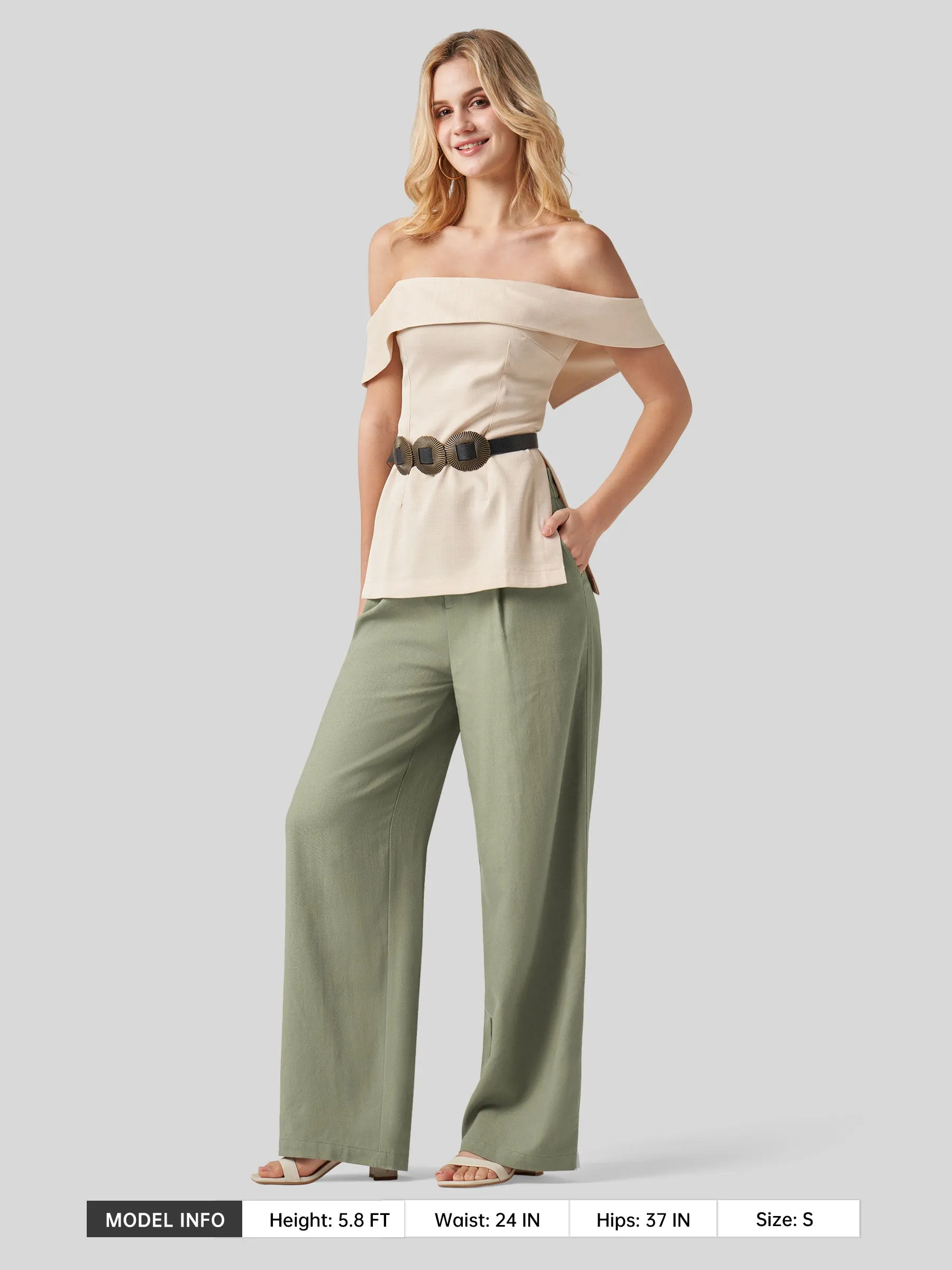 Women's Linen Wide-Leg Dress Slacks 31 inch
