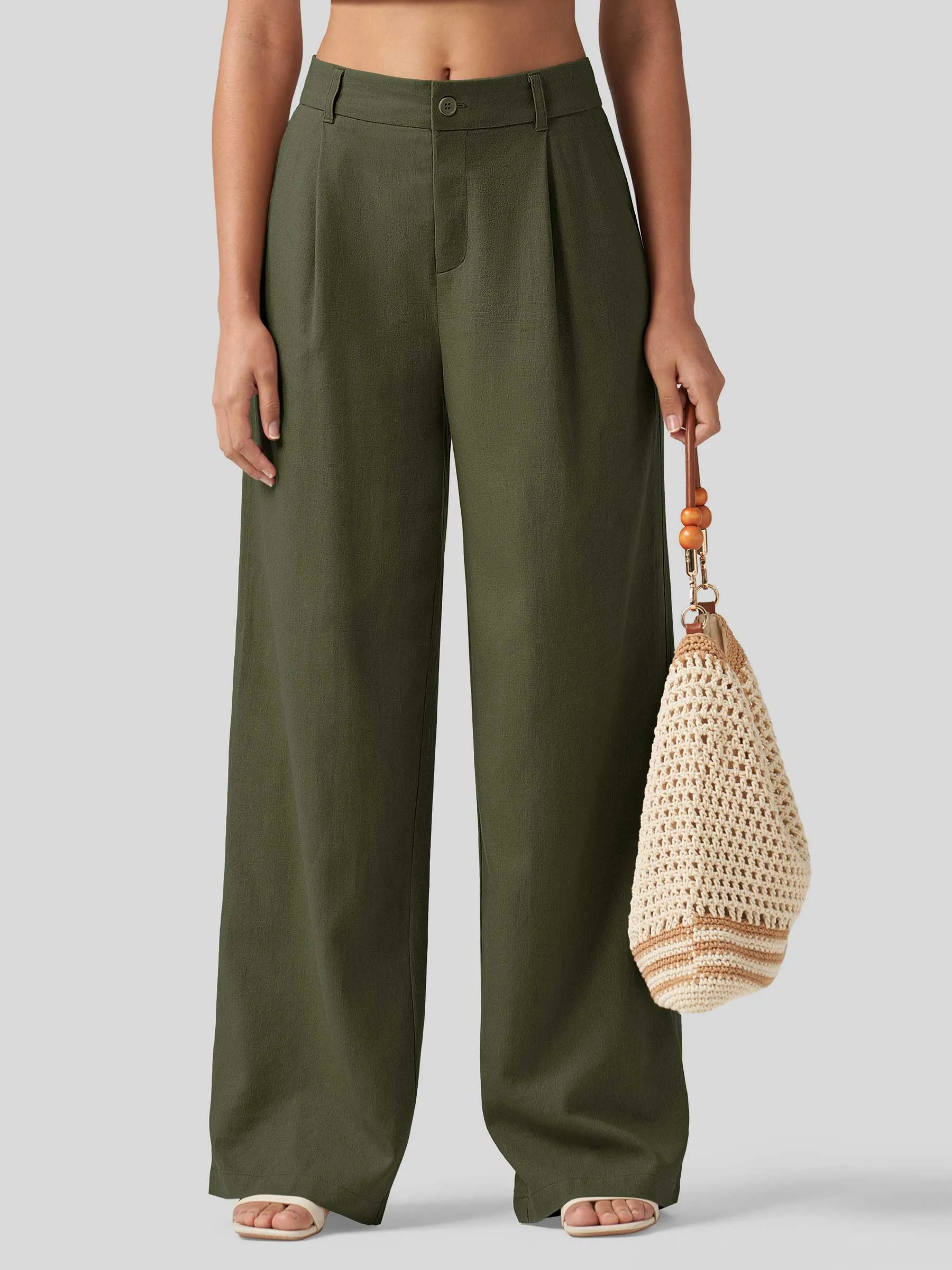 Women's Linen Wide-Leg Dress Slacks 31 inch
