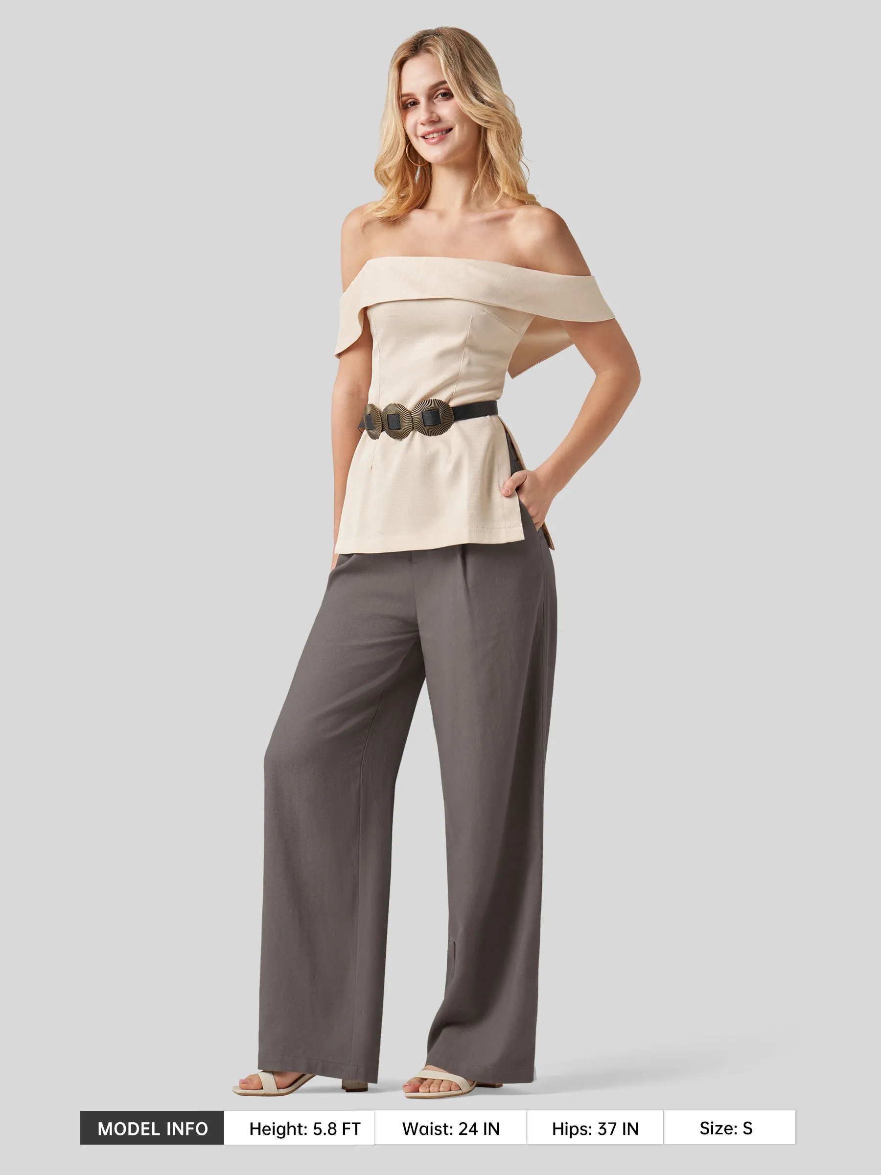 Women's Linen Wide-Leg Dress Slacks 31 inch