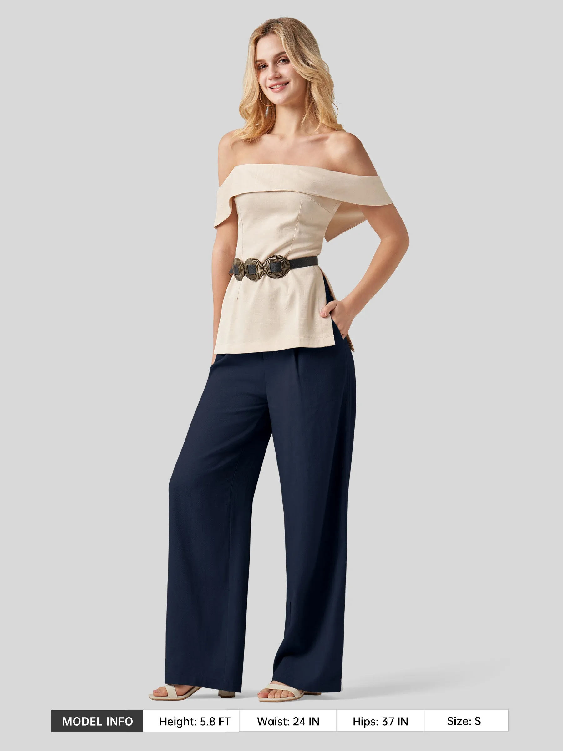 Women's Linen Wide-Leg Dress Slacks 31 inch