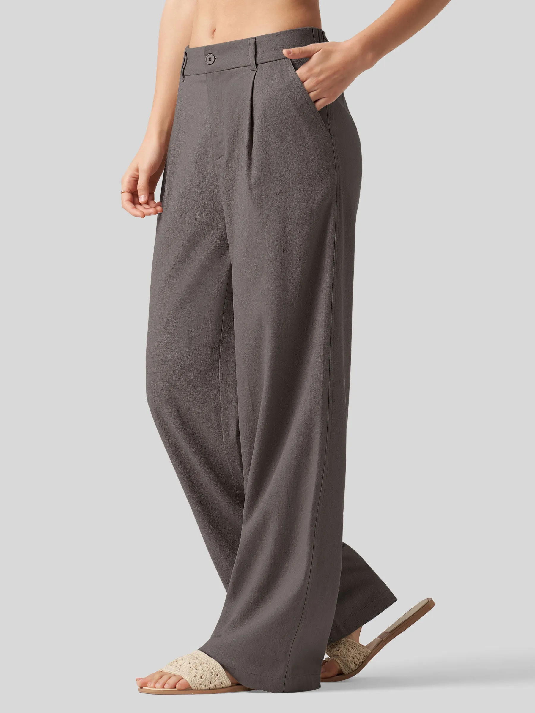 Women's Linen Wide-Leg Dress Slacks 31 inch