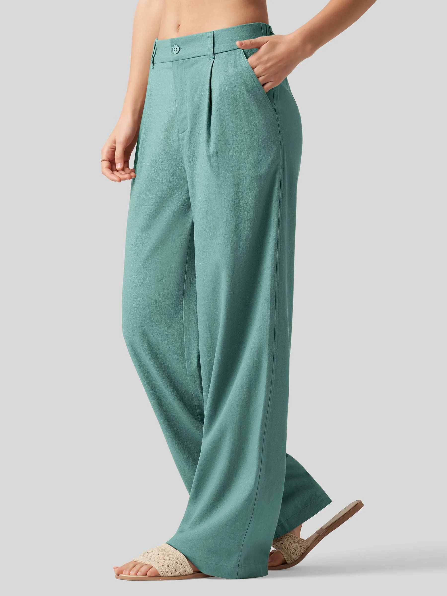 Women's Linen Wide-Leg Dress Slacks 31 inch
