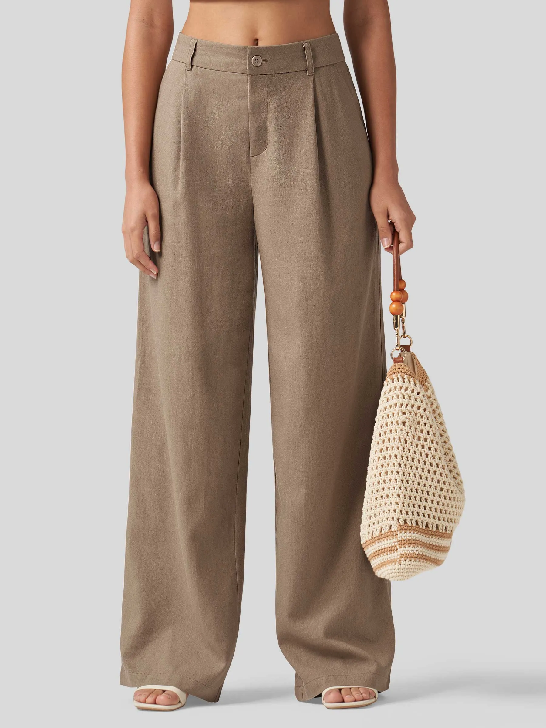 Women's Linen Wide-Leg Dress Slacks 31 inch