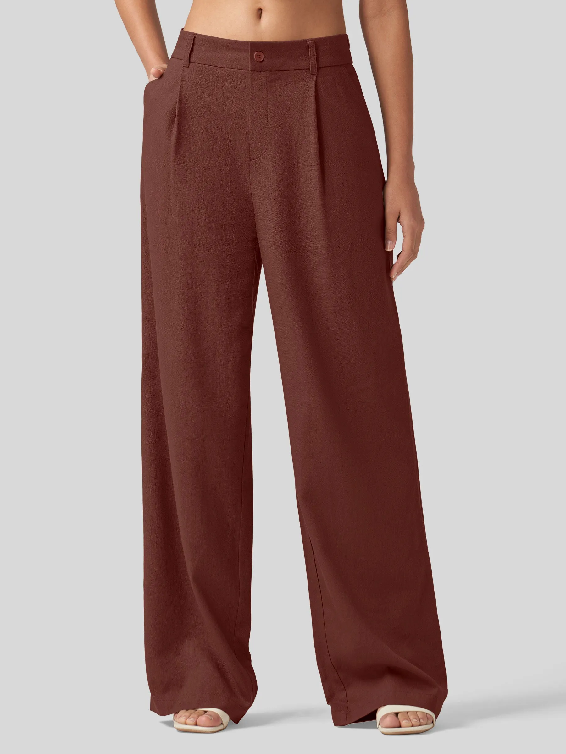 Women's Linen Wide-Leg Dress Slacks 31 inch