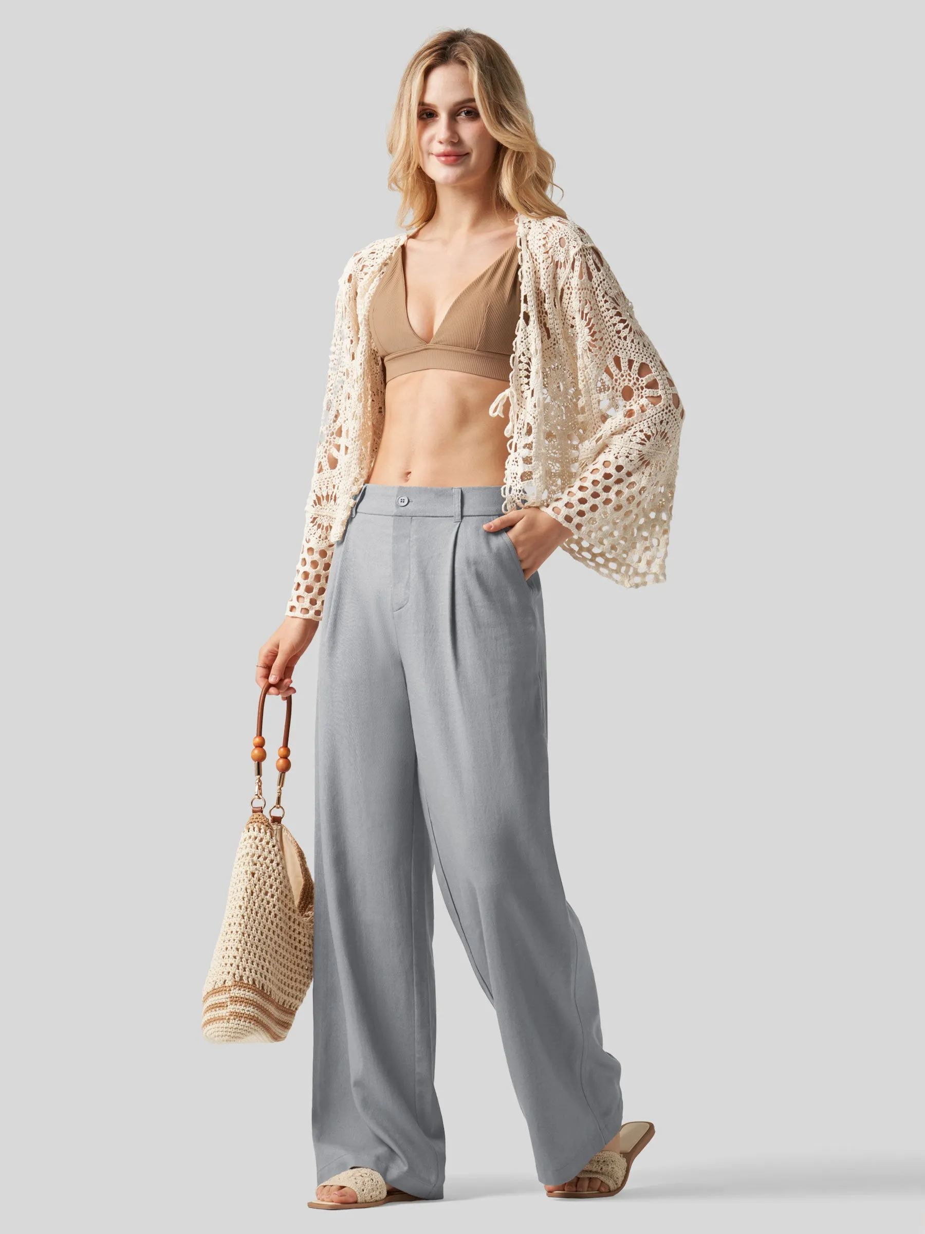 Women's Linen Wide-Leg Dress Slacks 31 inch