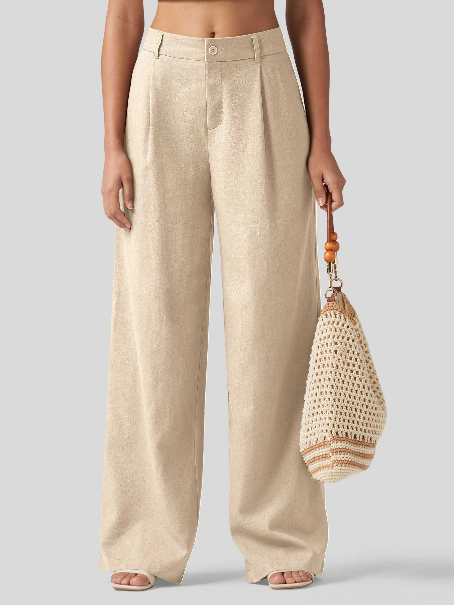 Women's Linen Wide-Leg Dress Slacks 31 inch