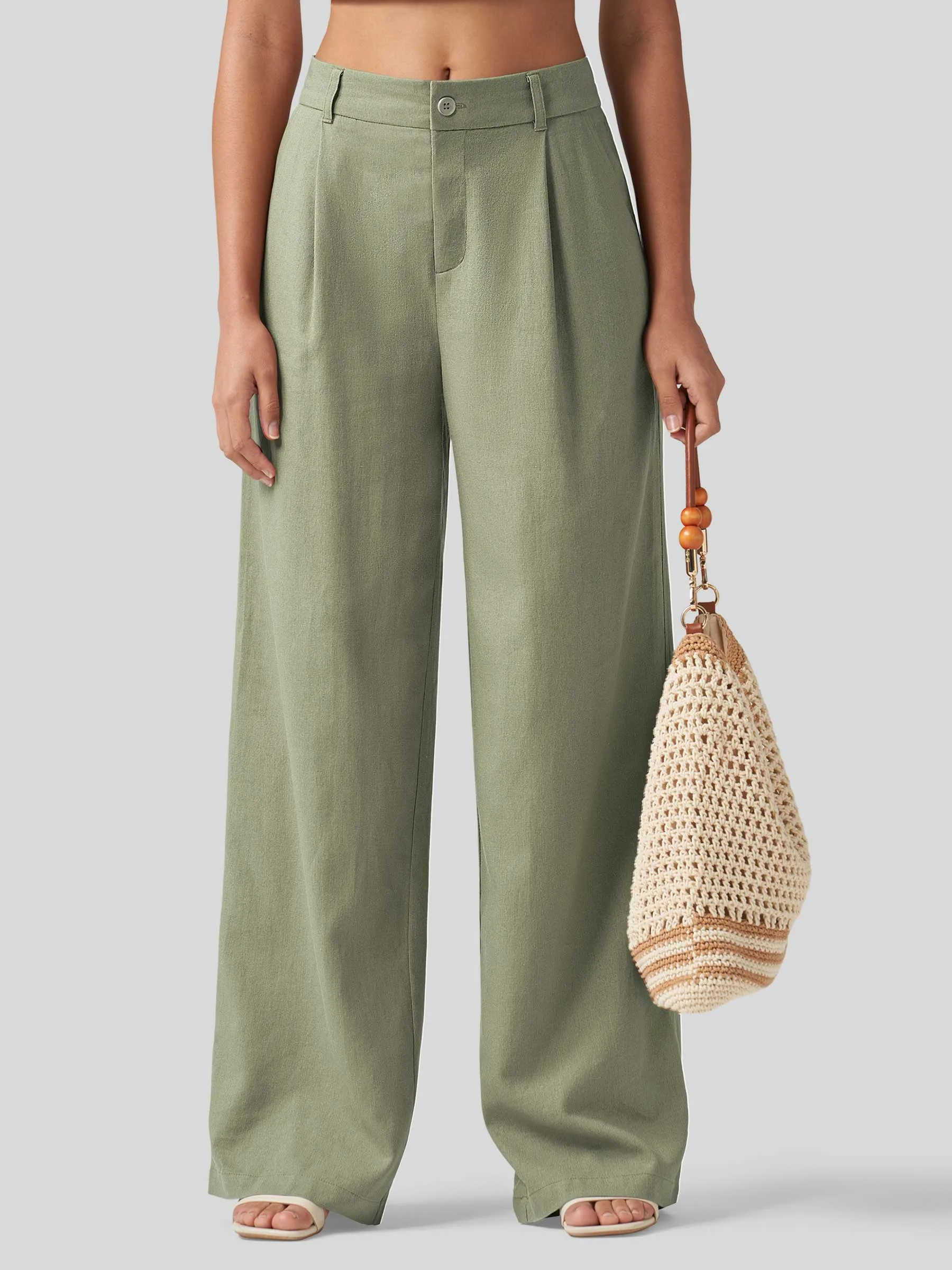 Women's Linen Wide-Leg Dress Slacks 31 inch