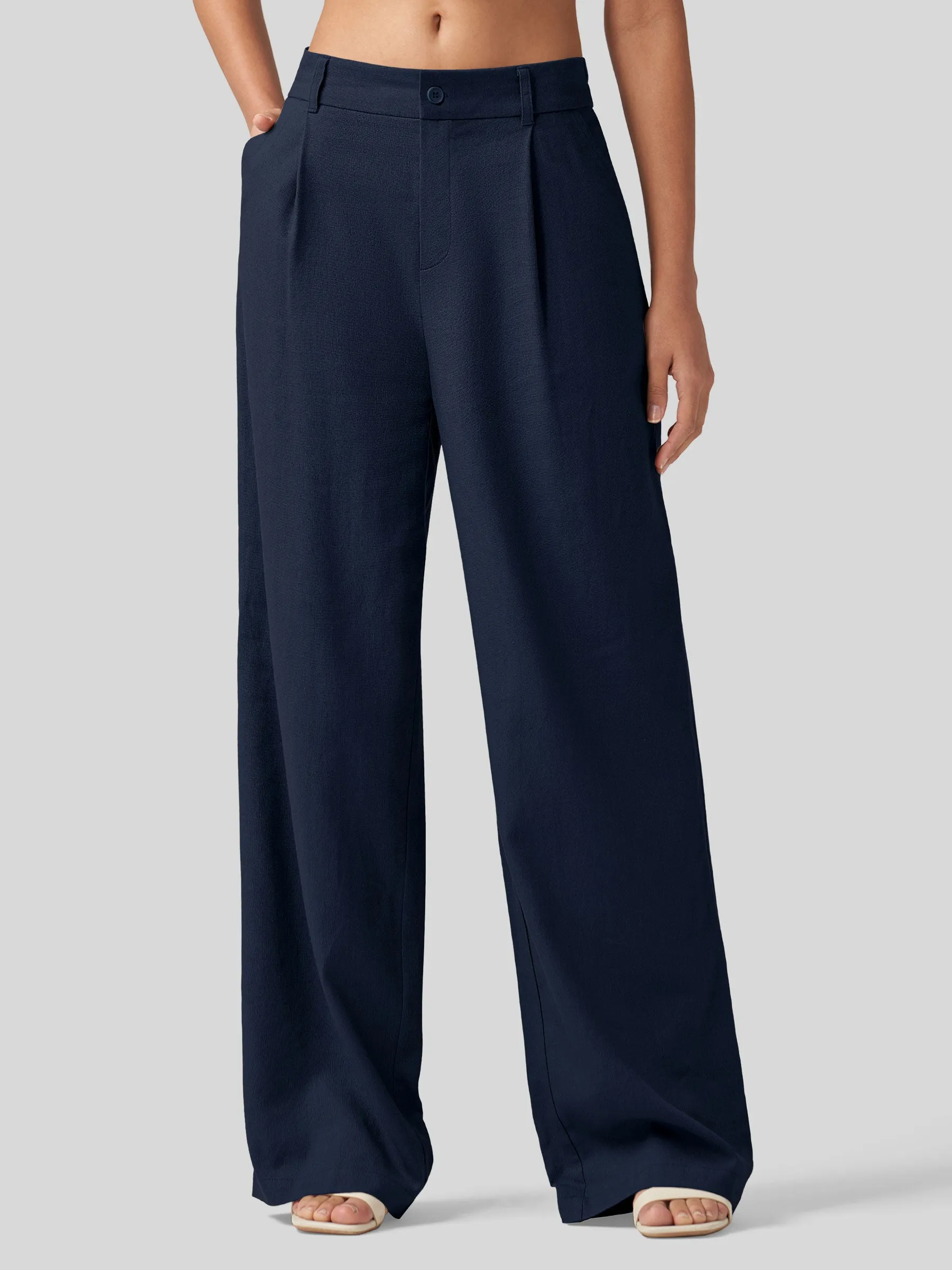 Women's Linen Wide-Leg Dress Slacks 31 inch