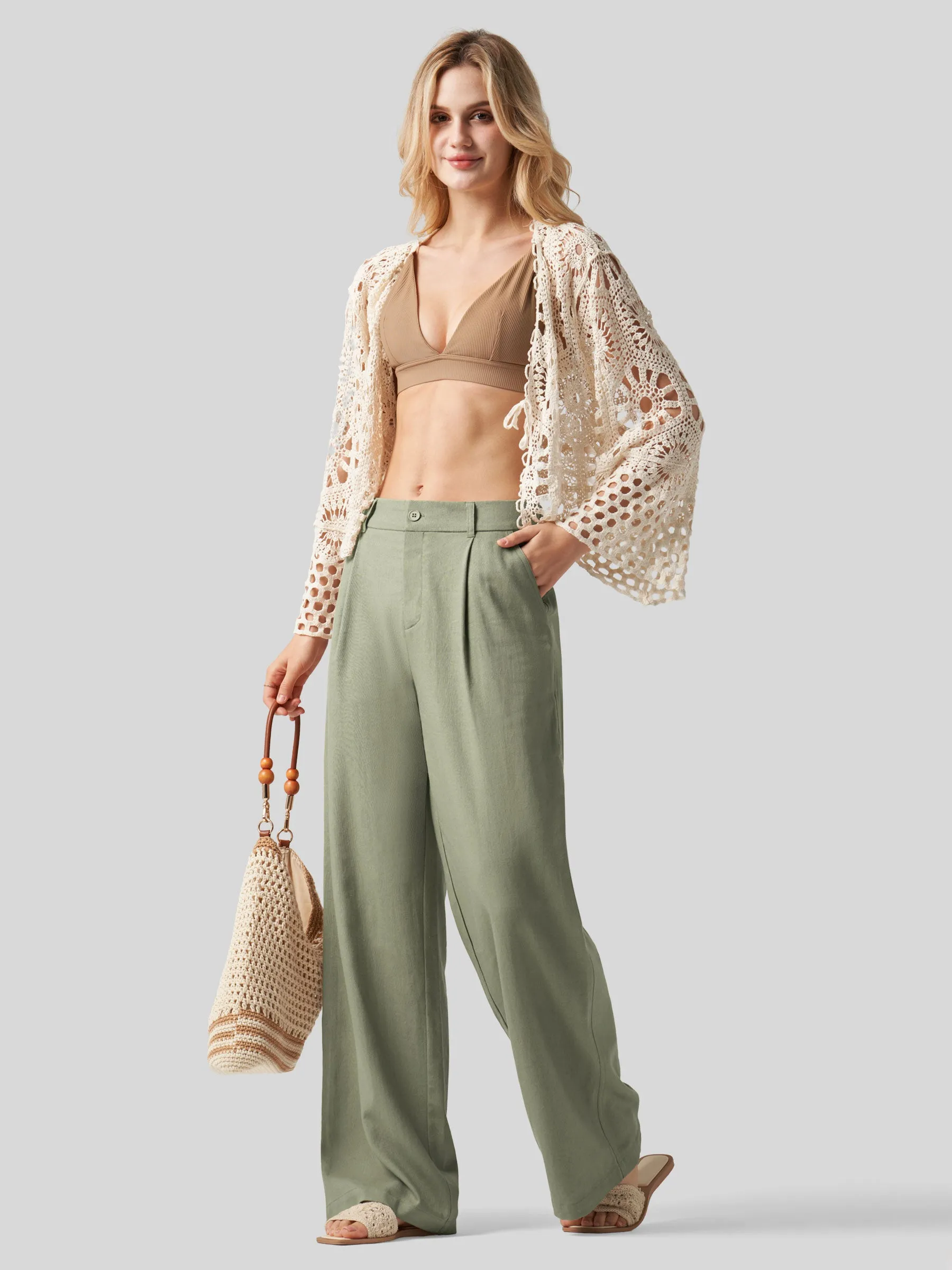 Women's Linen Wide-Leg Dress Slacks 31 inch