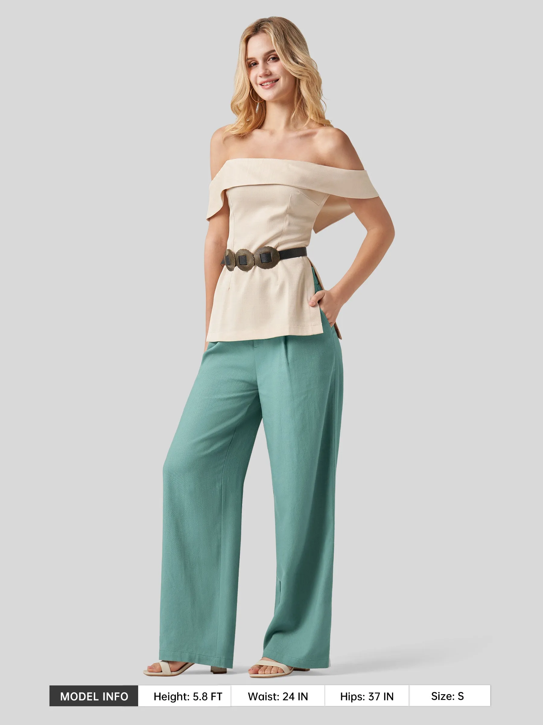 Women's Linen Wide-Leg Dress Slacks 31 inch