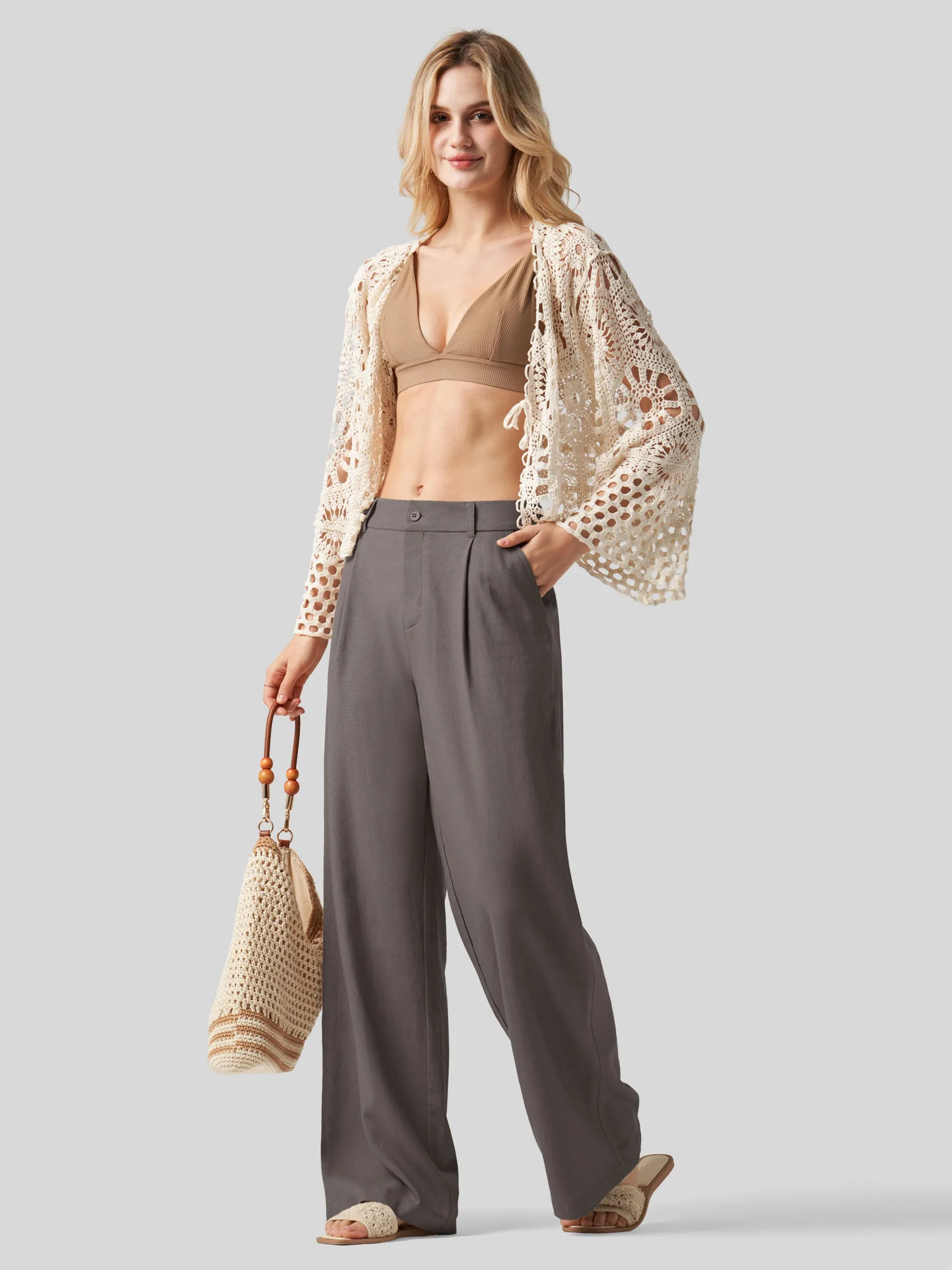 Women's Linen Wide-Leg Dress Slacks 31 inch