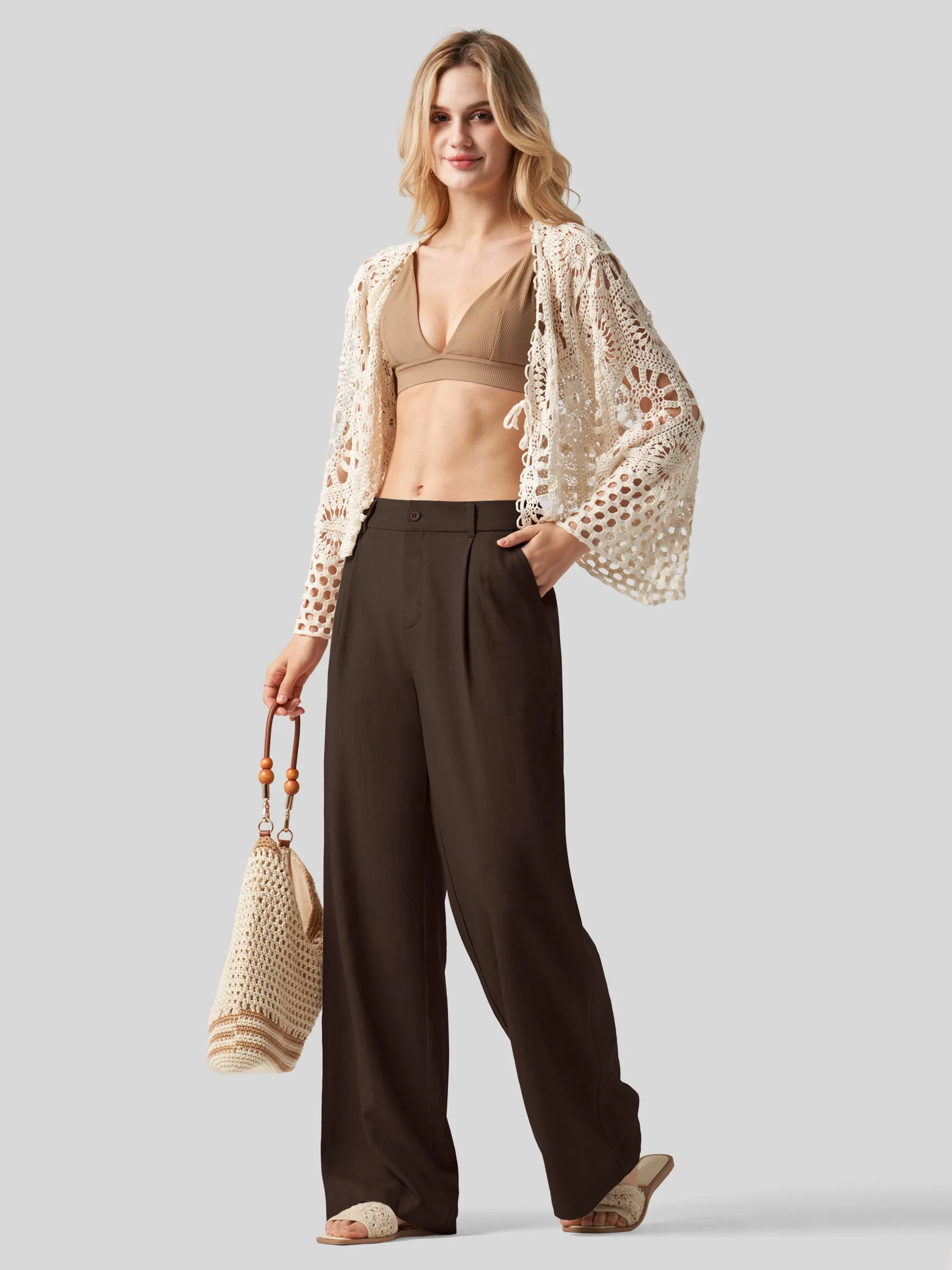 Women's Linen Wide-Leg Dress Slacks 31 inch