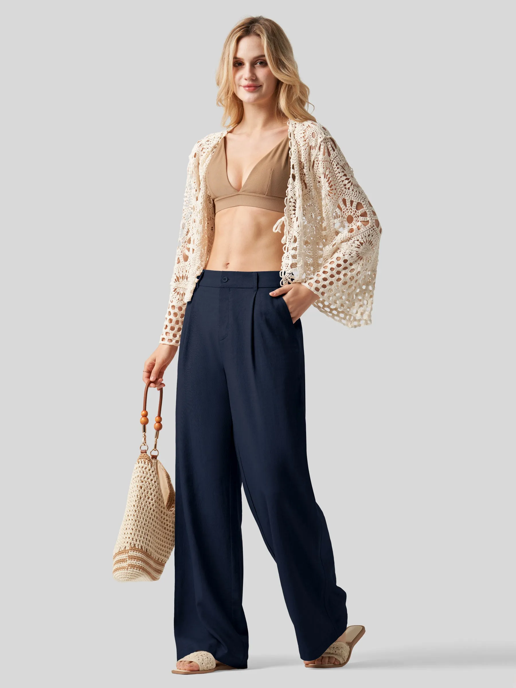 Women's Linen Wide-Leg Dress Slacks 31 inch