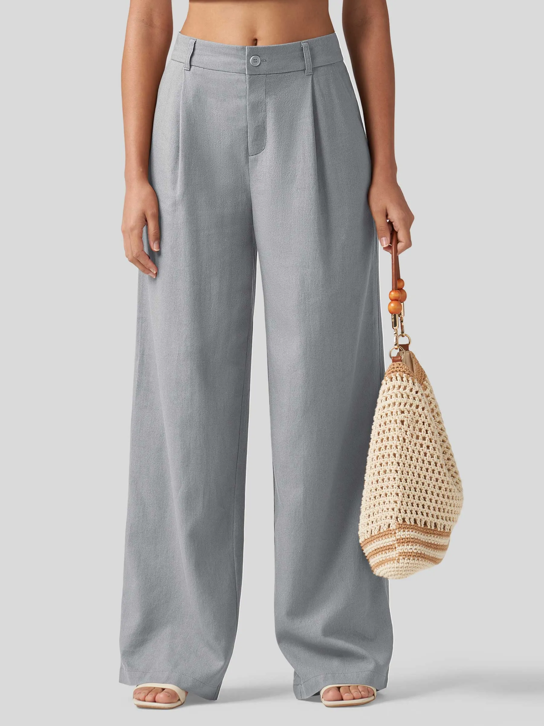 Women's Linen Wide-Leg Dress Slacks 31 inch